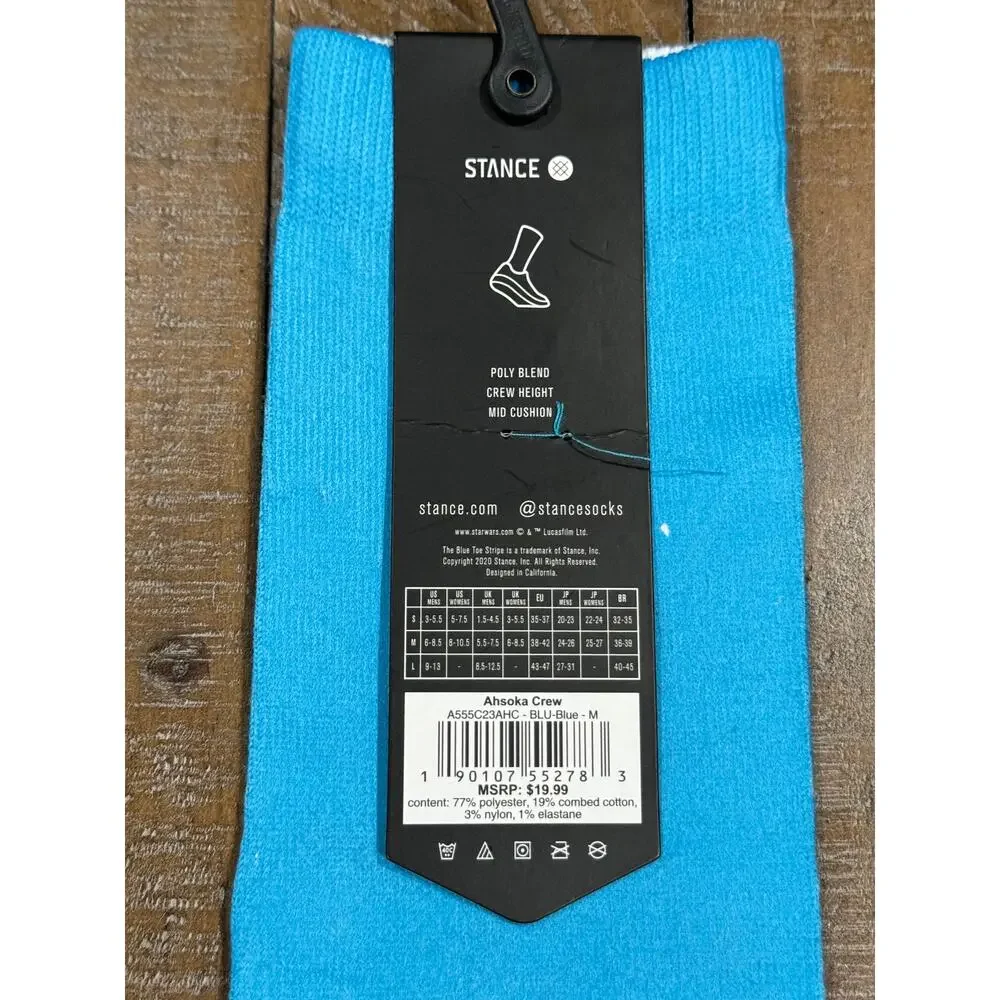Stance Adult Blue Crew Polyester Cushion Star Wars Ahsoka Tano Casual Socks Sz M